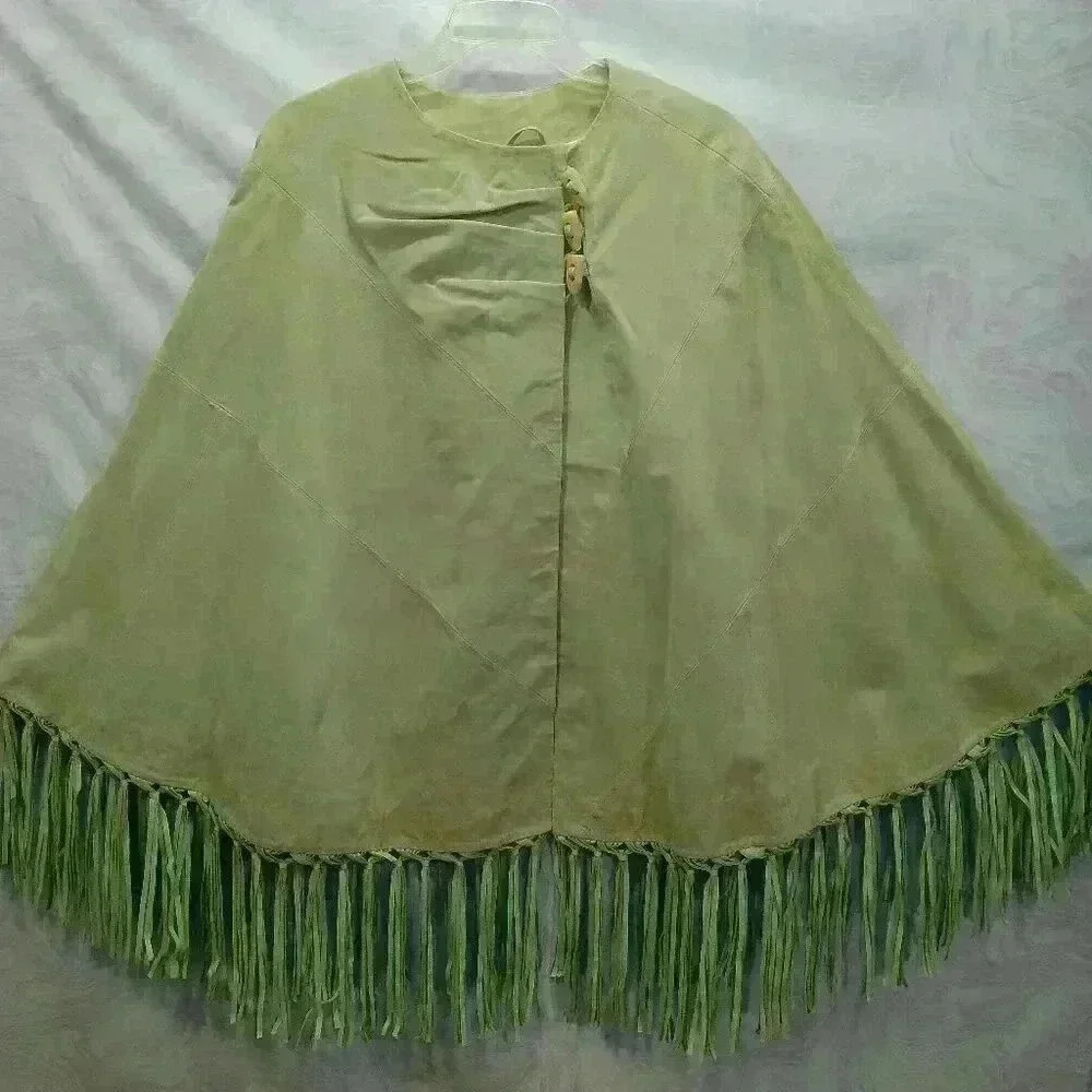Terry Lewis Classic Luxuries Olive Green Fringe Cape